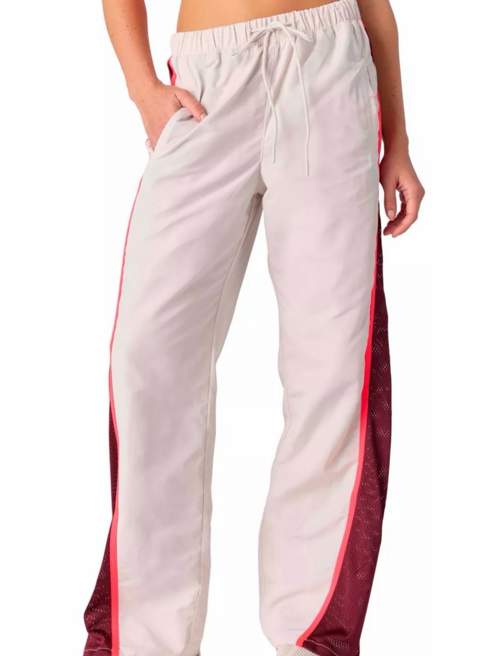 FREE PEOPLE Cream Track Pants with Maroon Side Panels